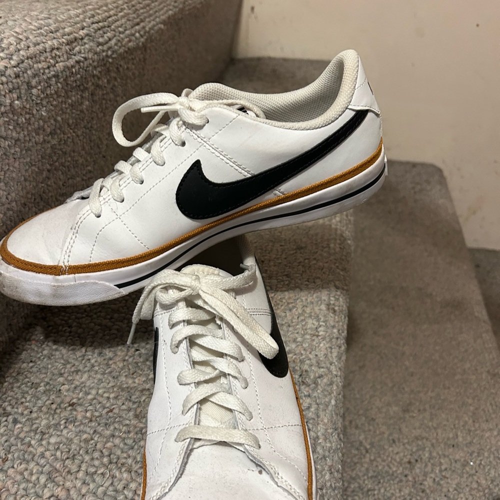 Nike Kids White and Black Sneakers with Gold Trim